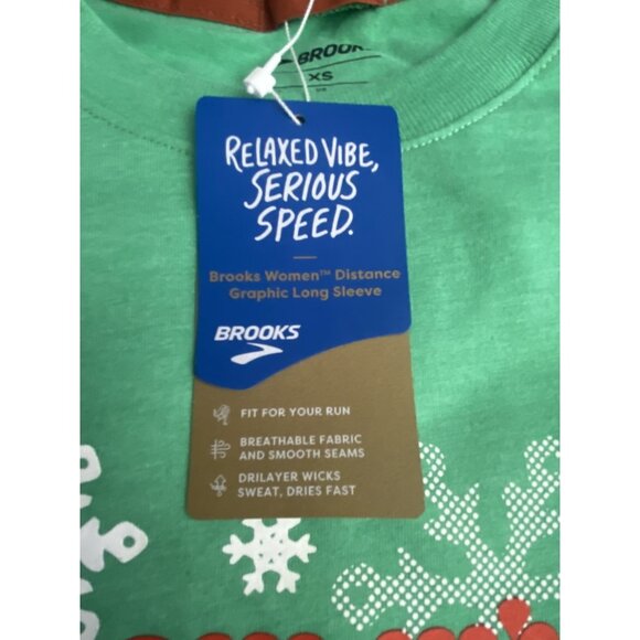 Brooks XS Green Run Merry Distance Graphic Long Sleeve Tshirt Ugly Sweater - Picture 4 of 10